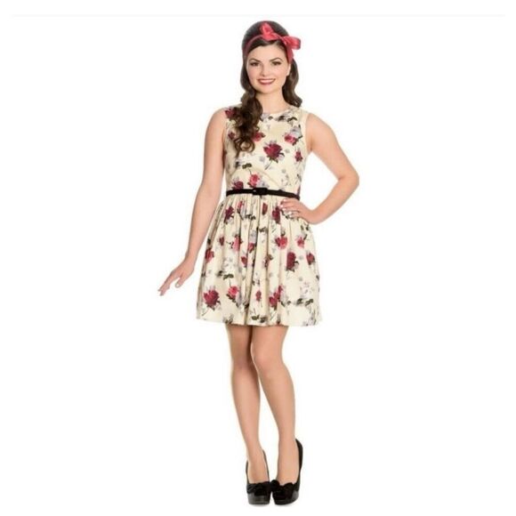 Hell Bunny Size 3XL Cecily Floral Rosette Mini Dress 60's Style Pinup Rockabilly - Picture 1 of 12
